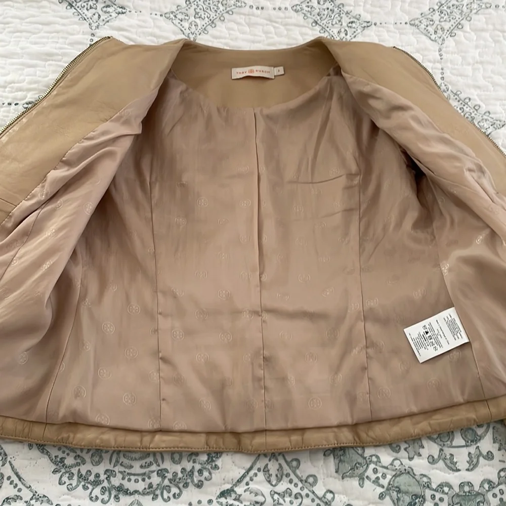 Tory Burch soft LAMB leather tan jacket w quilting - Picture 5 of 8